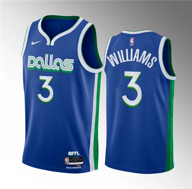 Men's Dallas Mavericks #3 Grant Williams Blue City Edition Stitched Basketball Jersey